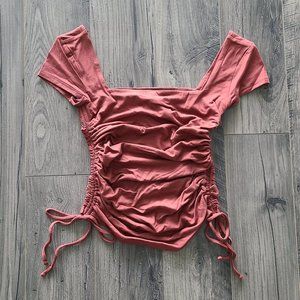 Square Neck Side Tie Ruched Tee XXS